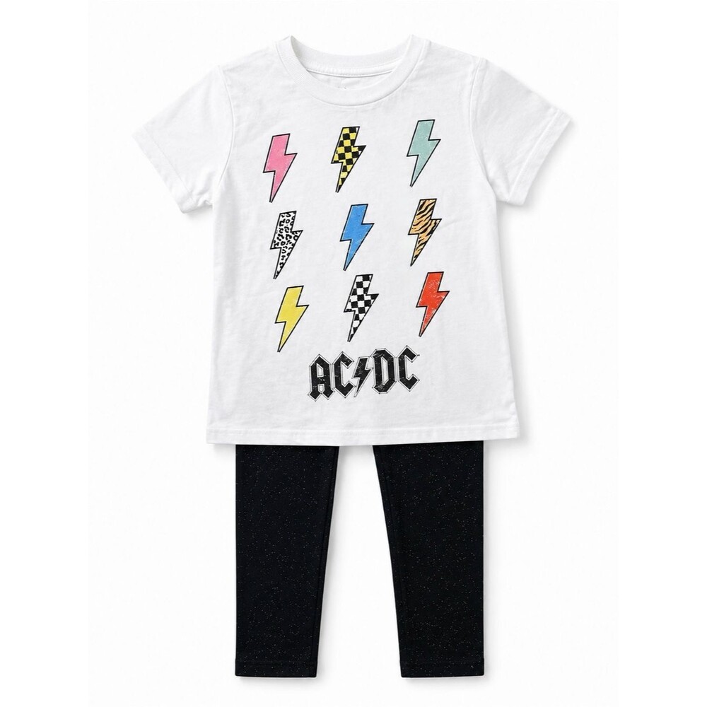 Cat & Jack AC/DC Graphic Tee Sparkle Leggings Set White Black Girls 4T NWT